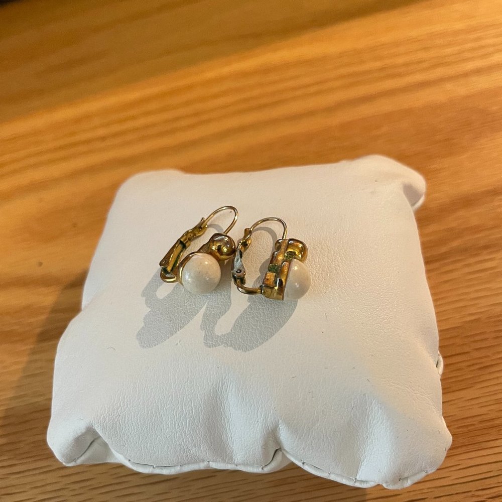 White Enamel Ball and Gold Plated Ball Earrings